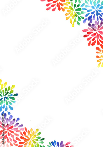 Rainbow colorful petals flower shape watercolor hand painting background.