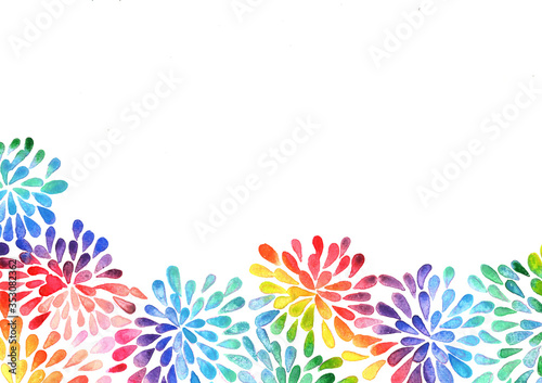 Rainbow colorful petals flower shape watercolor hand painting background.