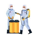 biosafety workers with sprayer portable and tanks