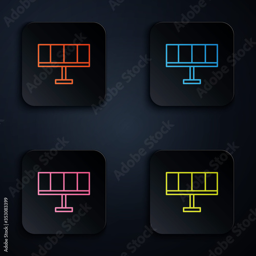 Color neon line Solar energy panel icon isolated on black background. Set icons in square buttons. Vector Illustration