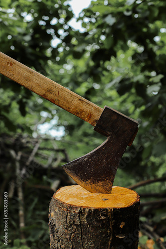 splitting wood with an ax