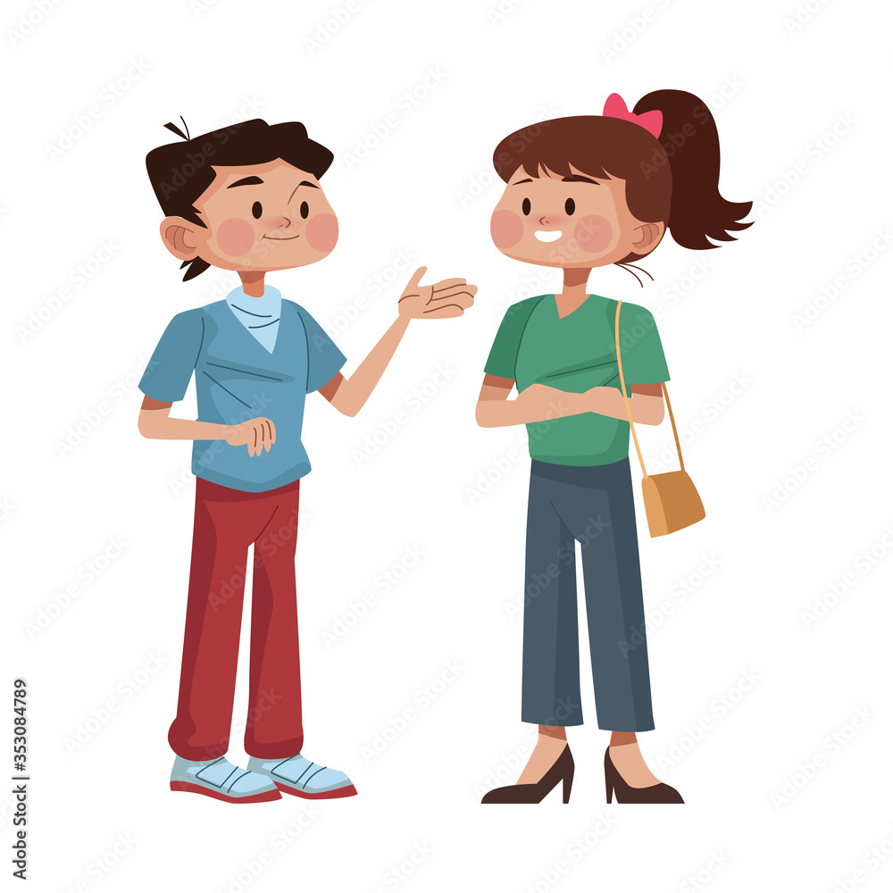 young couple avatars characters icon