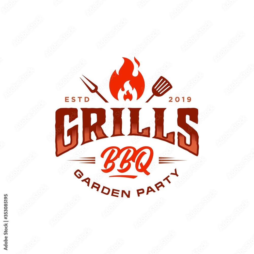 Vintage hipster Grill Barbeque invitation party barbecue bbq with ...