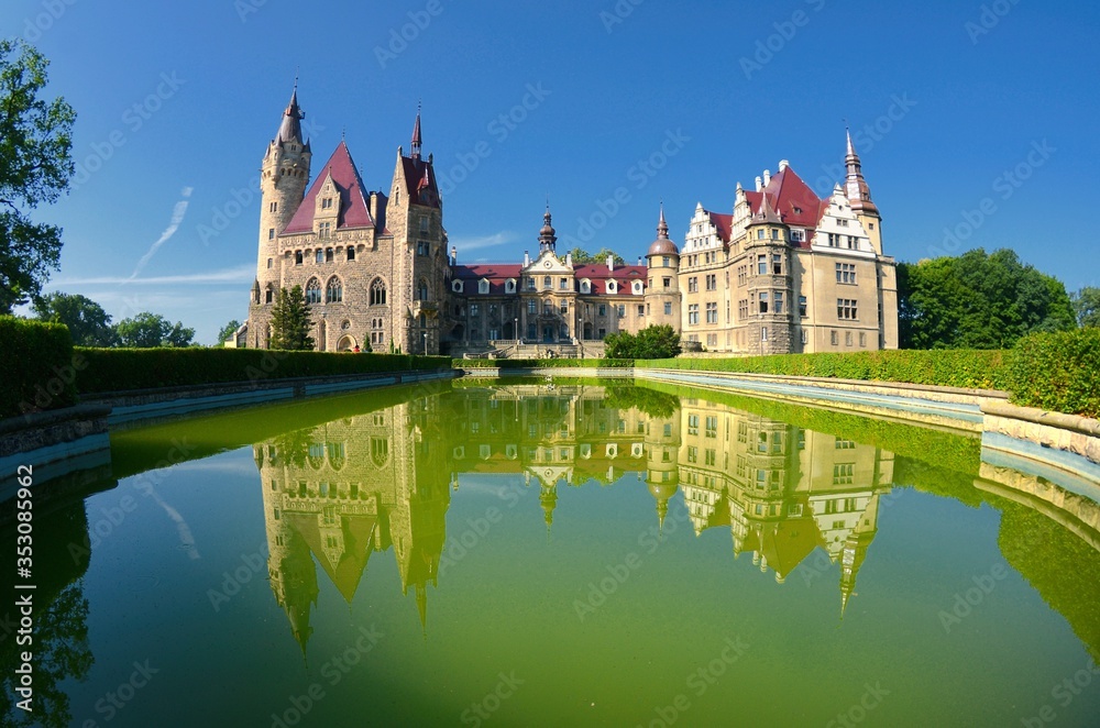 Moszna / Poland - 2020 Moszna Castle located in Opolskie Voivodeship, Poland