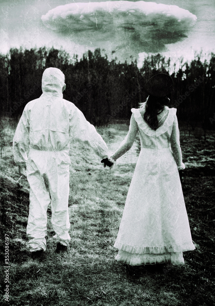 Couple in love in nuclear Post apocalypse time