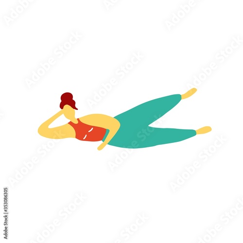 Girl training. Girl engaged pilates. Workout concept. Flat vector graphic