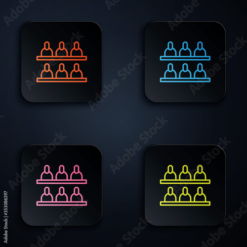 Color neon line Jurors icon isolated on black background. Set icons in square buttons. Vector Illustration