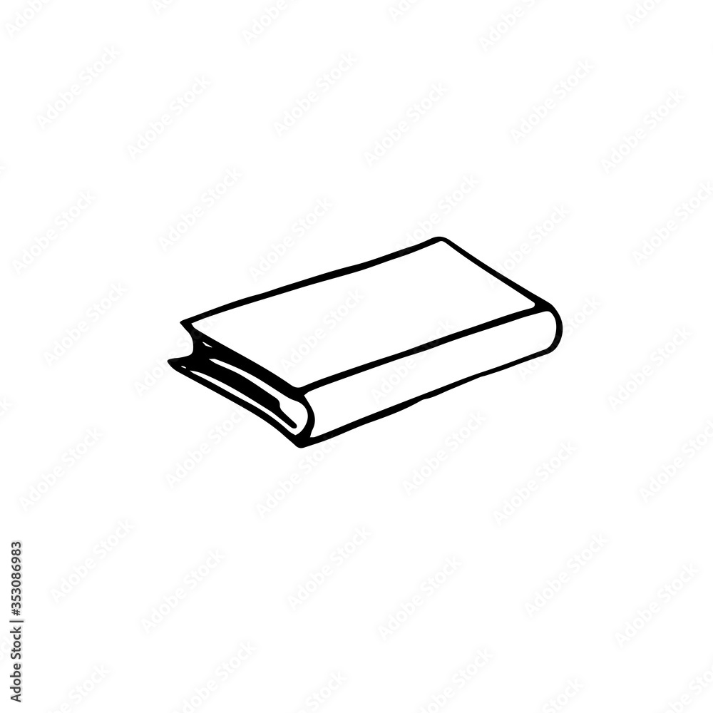 Book icon. Simple outline drawing of closed book, doodle. Vector hand drawn illustration in black and white. Isolated on white background Book icon. Simple outline drawing of closed book, doodle. Vector hand drawn illustration in black and white. Isolated on white background