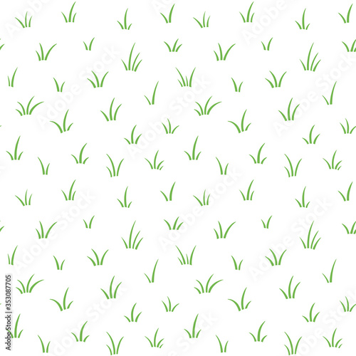 Hand drawn cute tufts of green grass seamless repeat vector pattern. Doodle style blades of grass spring texture. Summer meadow, lawn, sward vector illustration. Eco, vegan, nature background.