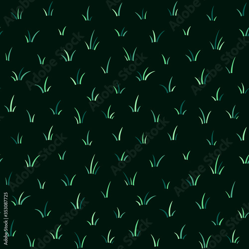 Hand drawn cute tufts of grass seamless repeat vector pattern. Dark green colors. Blades of grass spring texture. Summer meadow, forest lawn, sward vector illustration. Eco, vegan, nature background.