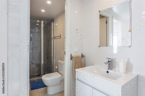 The modern bathroom of the hotel  home in a European style.