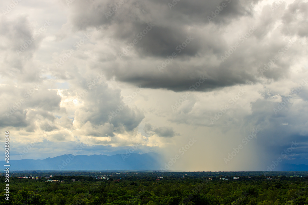 thunder storm sky Rain clouds .