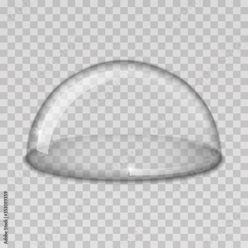 Transparent glass cover. Hemisphere isolated on transparent background. Vector illustration.