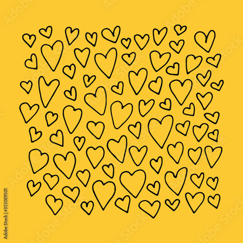 Yellow background. Hand-drawn heart pattern