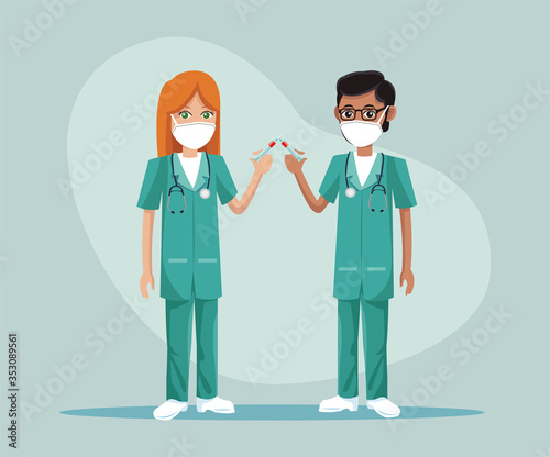 couple doctors wearing medical masks