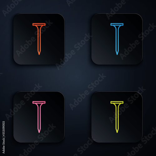 Color neon line Metallic nail icon isolated on black background. Set icons in square buttons. Vector Illustration