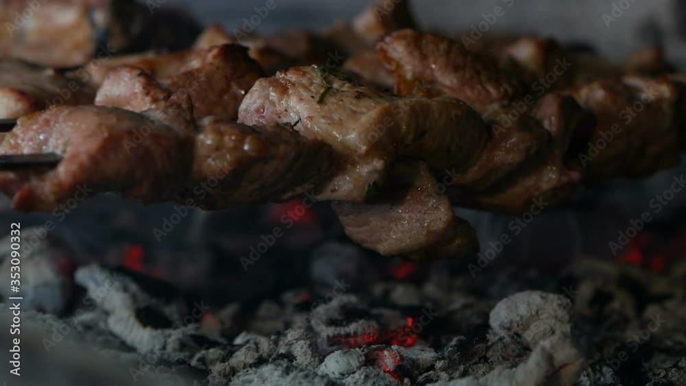 Tasty grilled food. Pork meat prepared on fire. Street food. Barbecue party. Tasty grilled food. Pork meat prepared on fire. Street food. Barbecue party.