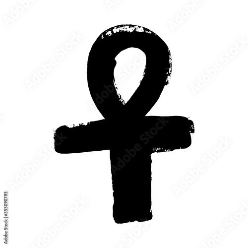 The ankh egyptian cross. Vector illustration. Antique black ankh egyptian religious grunge symbol. The ancient Egyptians used the Ankh as a symbol for eternal life. Doodle ink drawing. photo