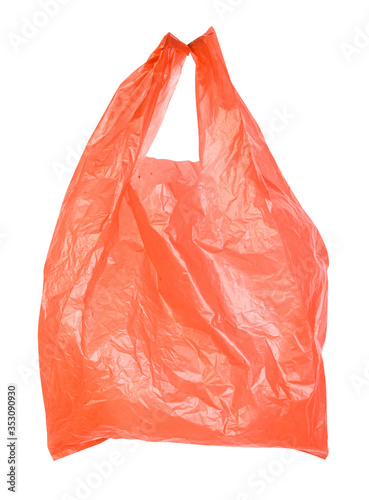 Orange plastic bags isolated on white background with clipping path
