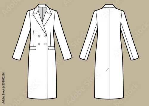 technical drawing of classic double breasted coat