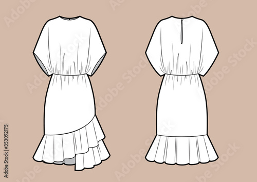 Dress one piece fashion vector illustration flat sketches template