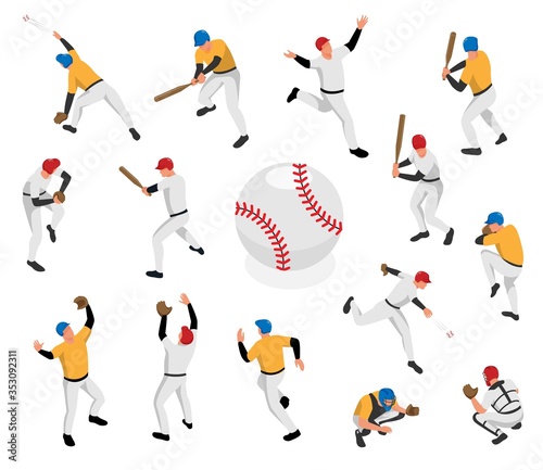 Isometric Baseball Icon Set