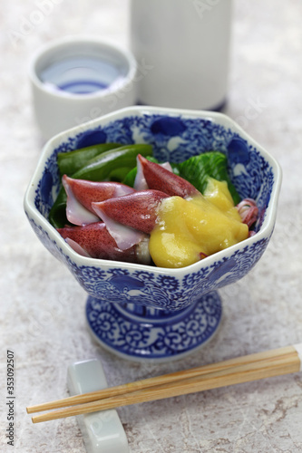 boiled firefly squid with vinegar miso, japanese cuisine photo