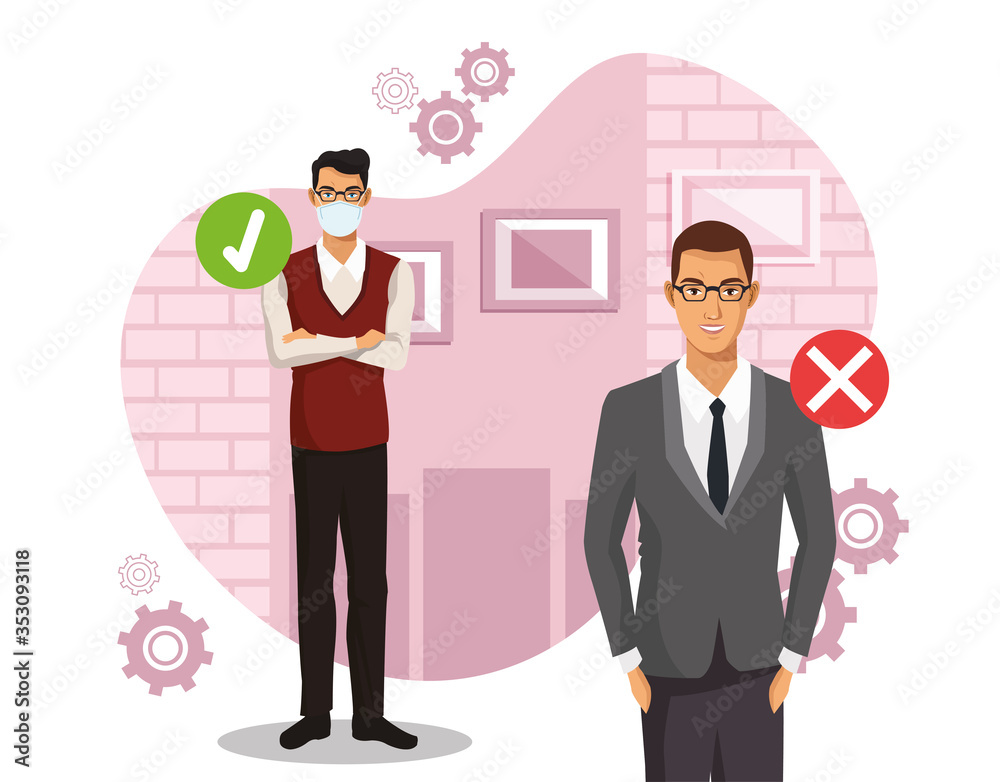 businessmen working and wearing medical masks businessmen working and wearing medical masks