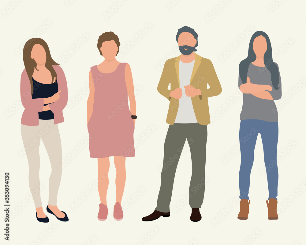 A man and three women. Vector characters, flat icon, isolated on white background. A man and three women. Vector characters, flat icon, isolated on white background.