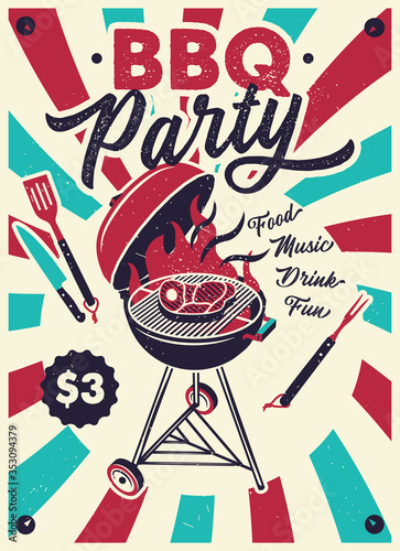 BBQ Party Vintage Poster. Typography poster.Vector Illustration.