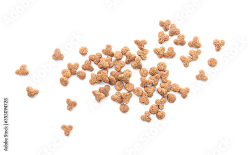 Pet food for cat or dog isolated on white background, top view