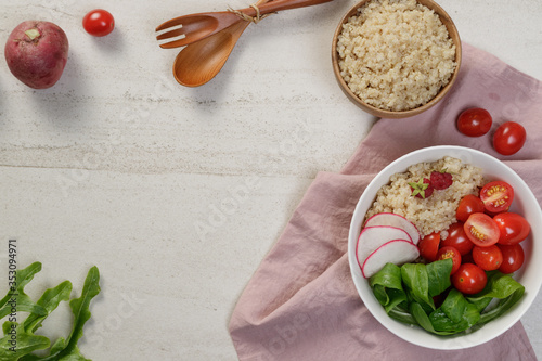 Health food quinoa salad with tomato,radish and corn salad.