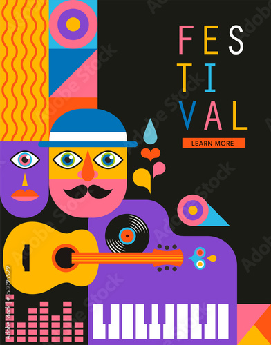 Geometric abstract background, street wall art concept, festival, street fair, carnival event poster, banner design. Vector design and illustration