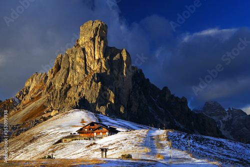 Sunset alpine landscape in the Dolomites, Italy, Europe photo