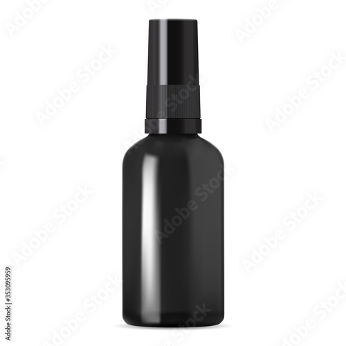 Cosmetic oil bottle mock up. Collagen serum vial. Natural essential aroma treatment brown glass packaging. Clear apotecary medicine flask with eyedropper. Amber blank photo