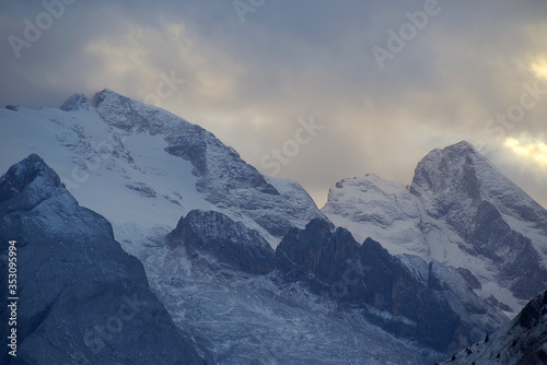 Sunset alpine landscape in the Dolomites, Italy, Europe