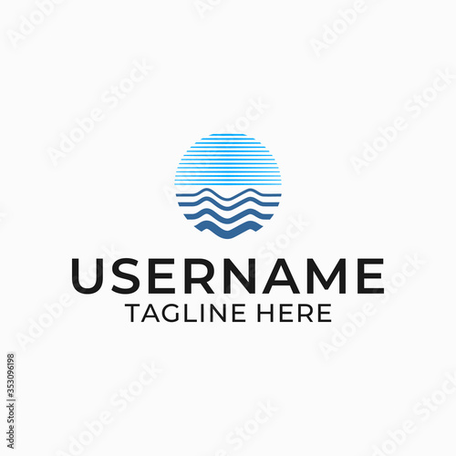 Abstract blue ocean line logo design.