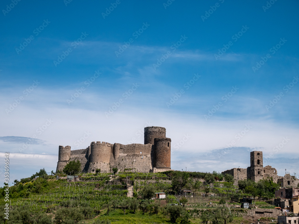 Medieval Castle of Lettere with blue sky and clouds.  Naples, Campania, Italy