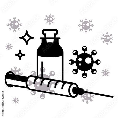 Coronavirus treatment Vaccines antidote prevention supporting medicine vector icon design, Injection Concept, Covid-19 prescription medications on white background, 