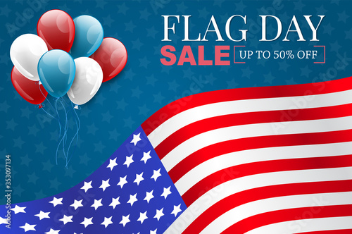 Flag Day USA sale. United States of America national Old Glory, The Stars and Stripes. 14 June American holiday. Vector illustration.