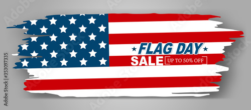 Flag Day USA sale banner or header. United States of America national Old Glory, The Stars and Stripes. 14 June American holiday. Vector illustration.