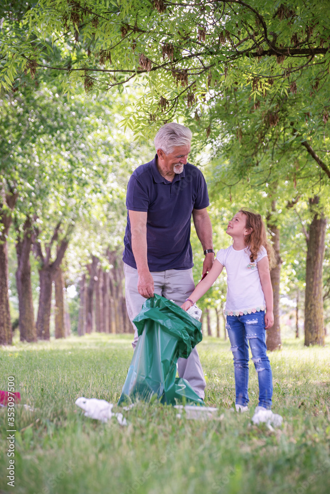 Grandfather and grandson Local clean park Grandfather and grandson Local clean park