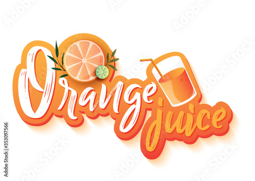 orange juice typography logo design, calligraphy emblem label Vector illustration.