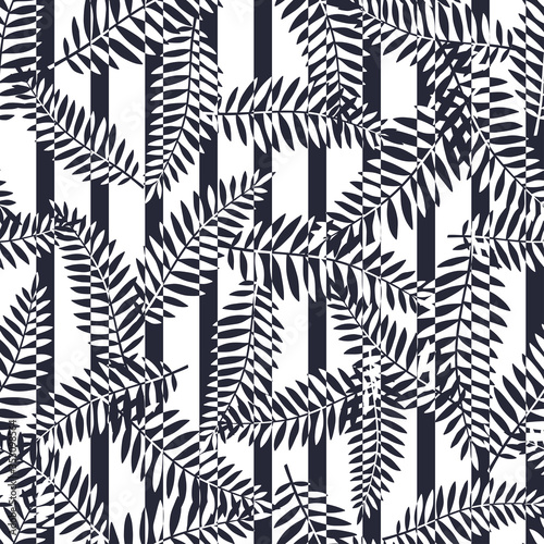 Tropical background with palm leaves. Seamless floral pattern. Summer vector illustration. Flat jungle print