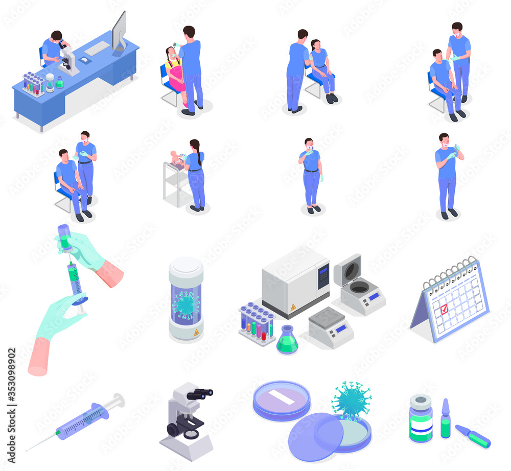 Fototapeta premium Vaccination Isometric Icon Set