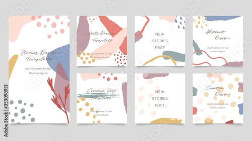 Social media stories and post creative Vector set. Background template with copy space for text and images design by abstract colored shapes,  line arts , Tropical leaves  warm color of the earth tone