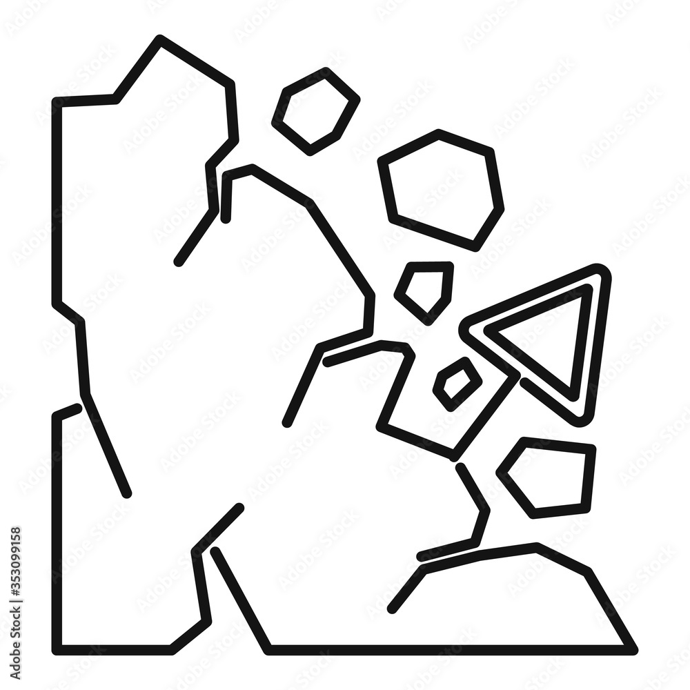 Falling landslide icon. Outline falling landslide vector icon for web design isolated on white background Falling landslide icon. Outline falling landslide vector icon for web design isolated on white background
