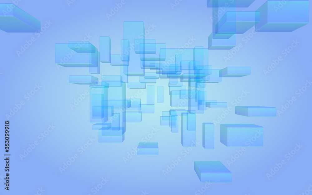 Blue and purple abstract digital and technology background. The pattern with repeating rectangles. 3D illustration