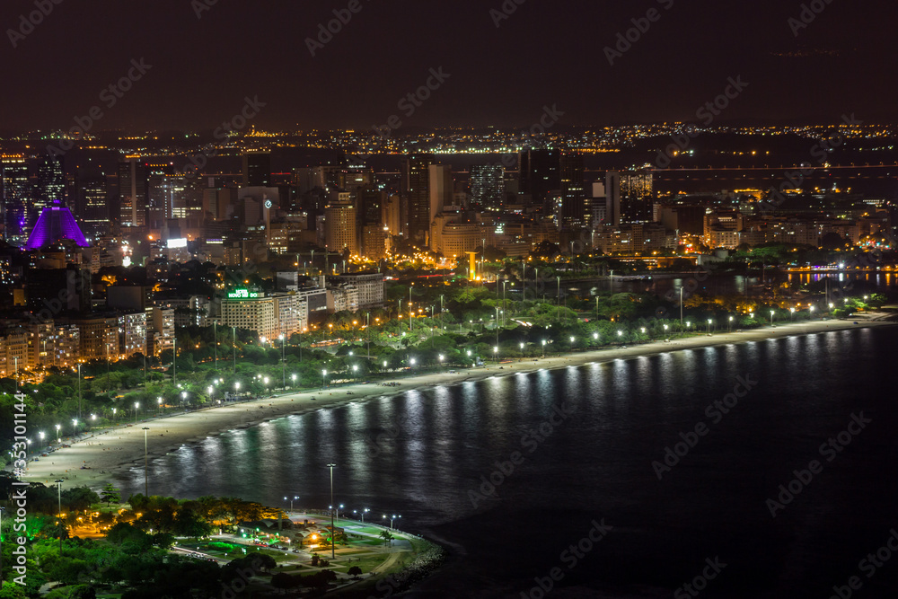 Fototapeta premium flamengo beach at night seen from the top of Urca Hill In Rio de Janeiro.