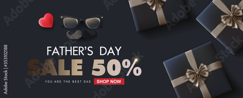Father's Day Sale banner design with luxury gift background. Vector illustration.